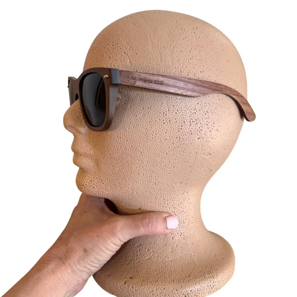 Phénix Walnut Wood Aviator Sunglasses Stainless Steel Hinges Eco Friendly EUC